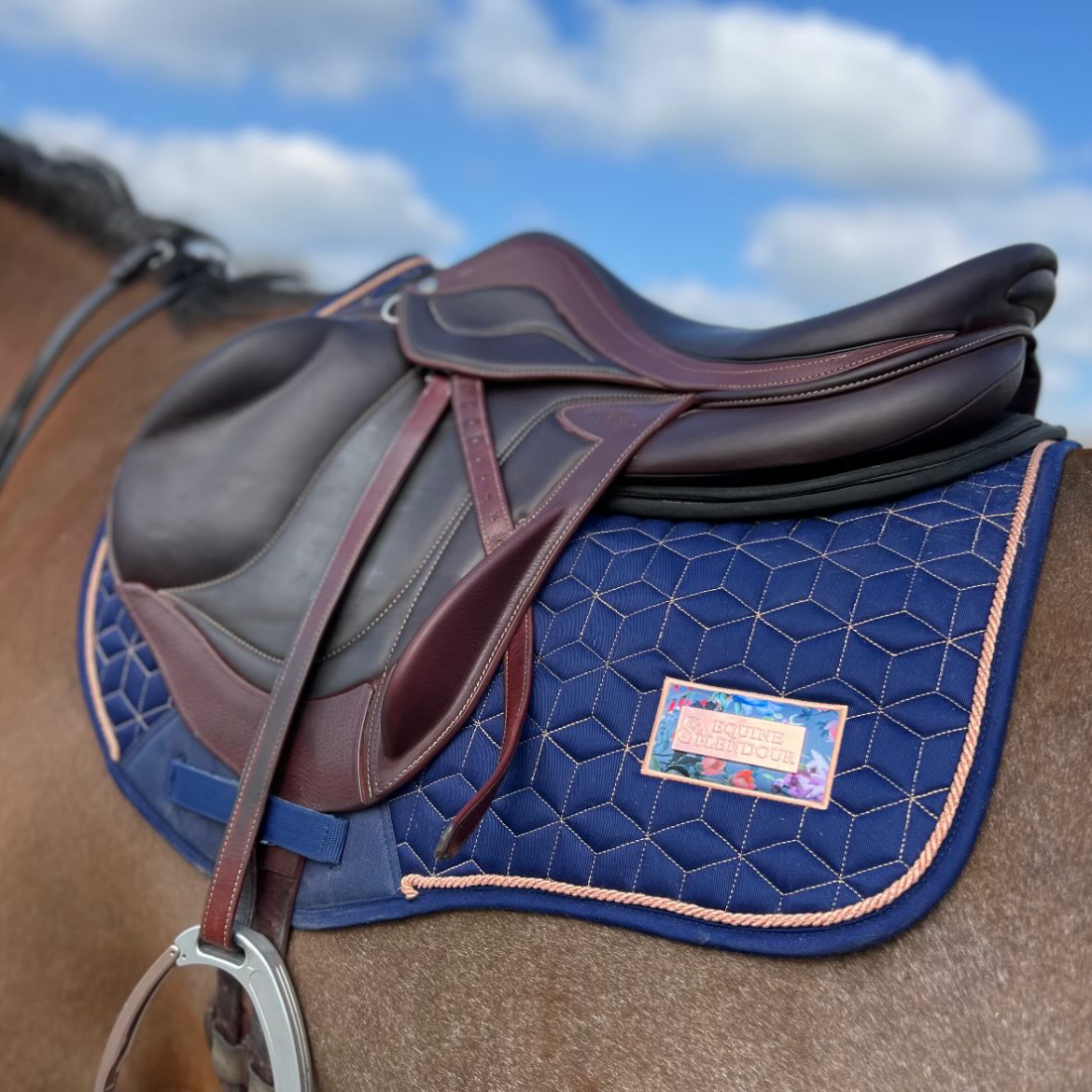 Navy and Rose Gold Geo Saddle Pad GP/Jump