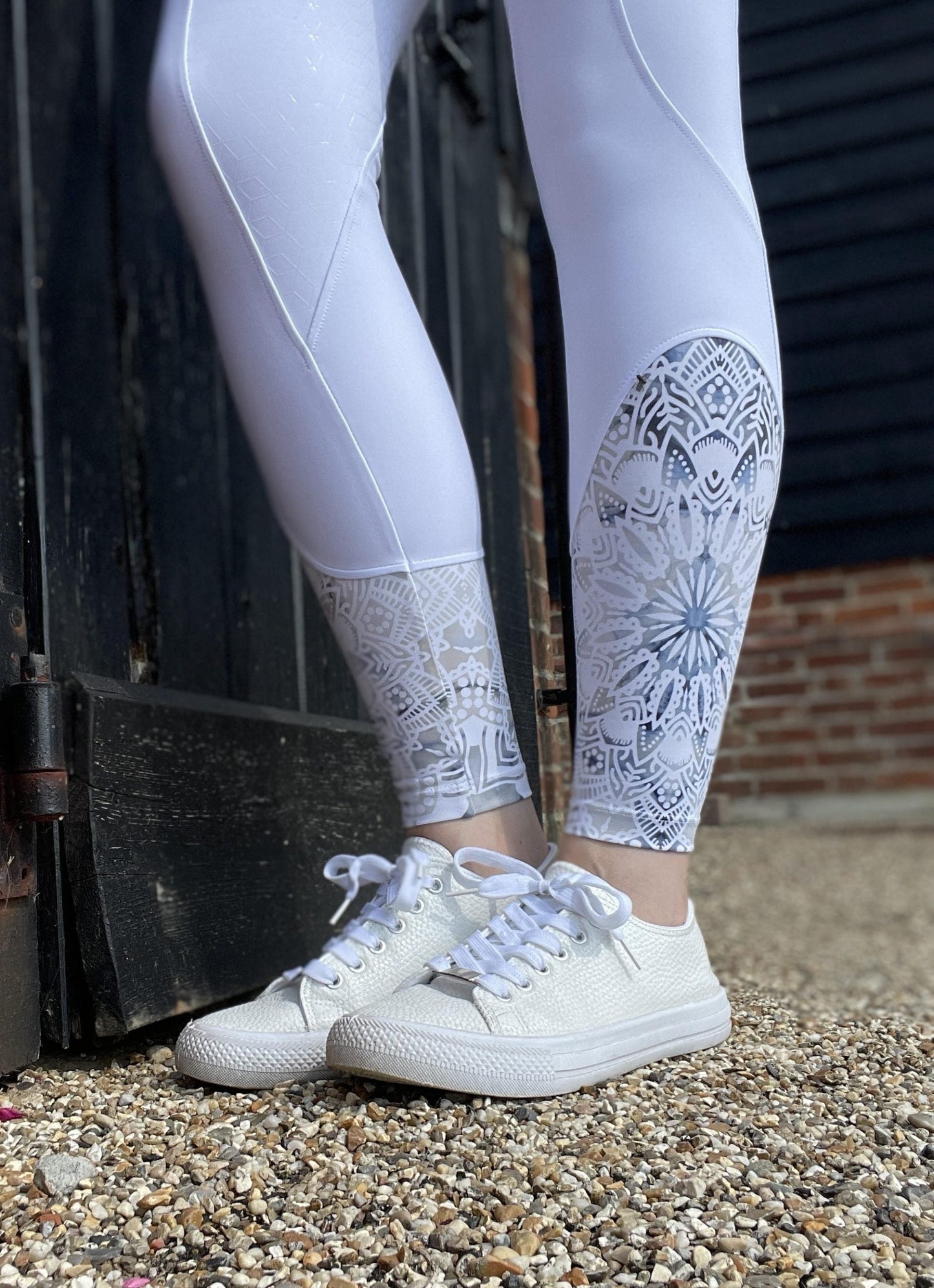 White Competition Riding Leggings/Tights Bohemian Sock (Non Silicone)