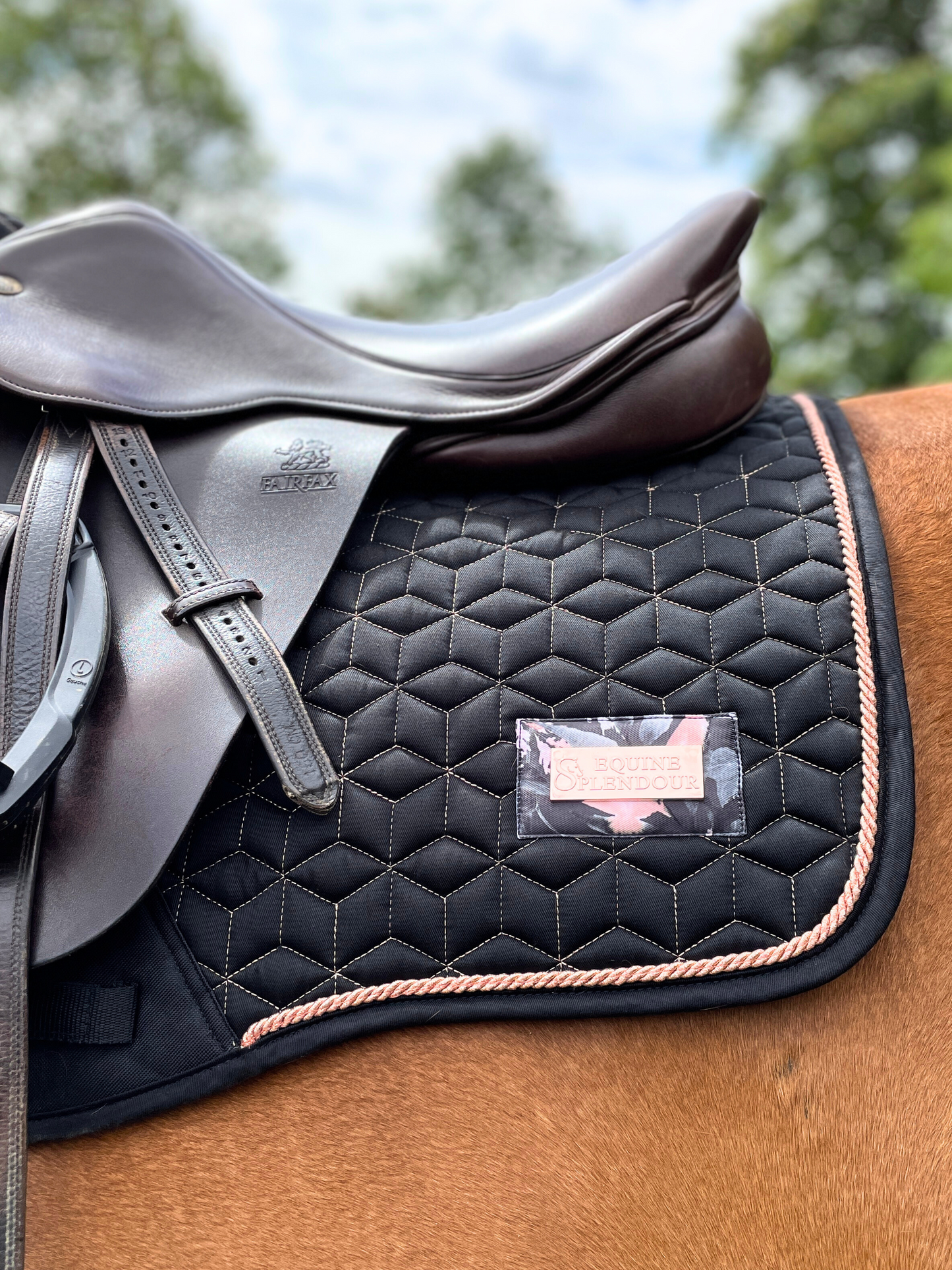 Black and Rose Gold Geo Saddle Pad Dressage