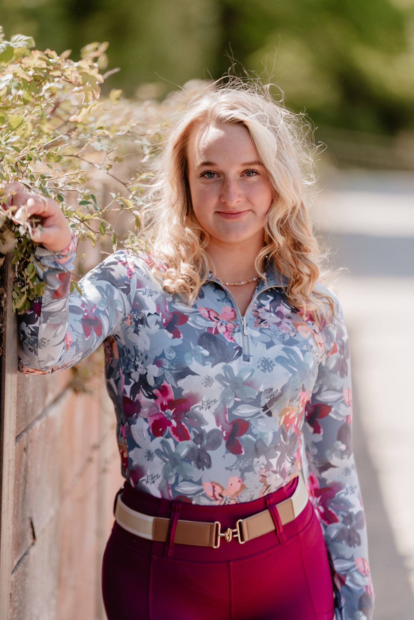Slate Grey Floral Long Sleeve Base Layer