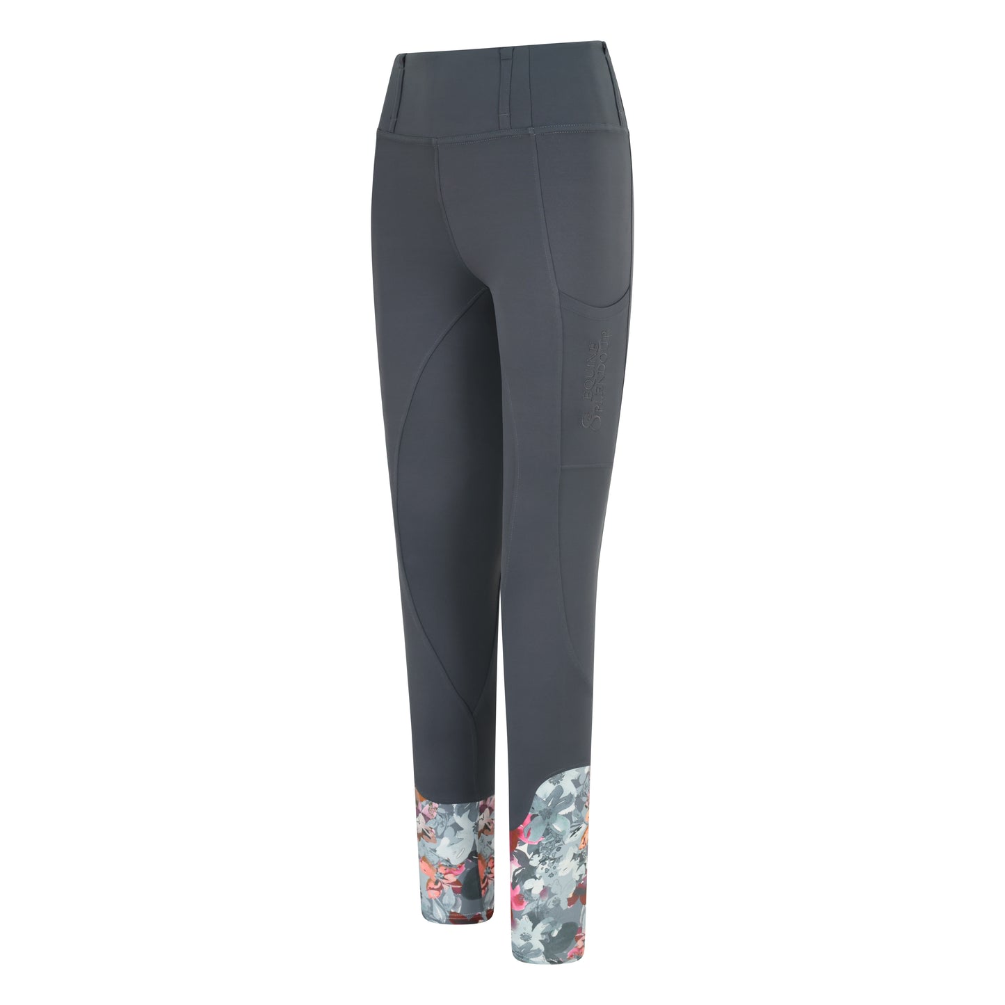 Slate Grey Floral Standard Riding Leggings/Tights (Non Silicone)