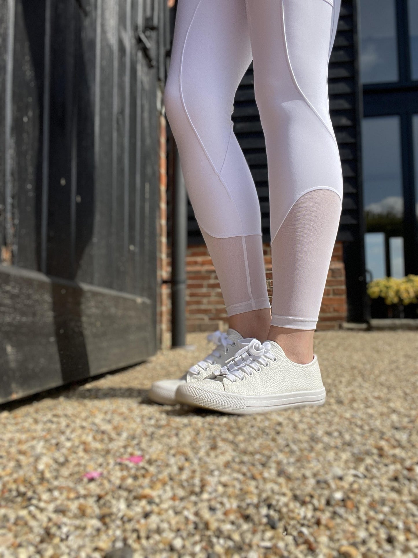 White Competition Riding Leggings/Tights Vented Sock (Non Silicone)