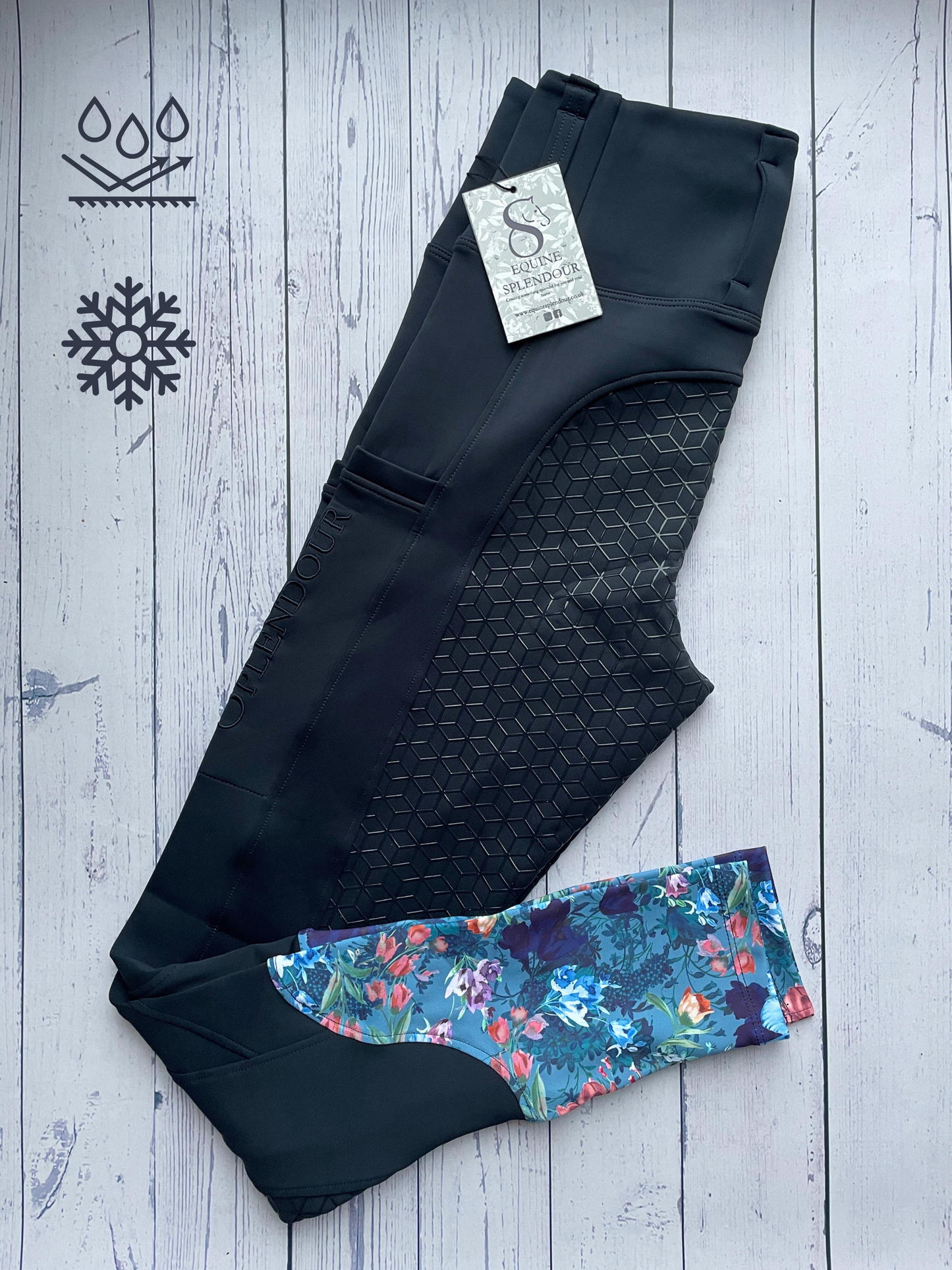 Botanic Navy All Season Full Seat Riding Leggings/Tights - Water Resistant