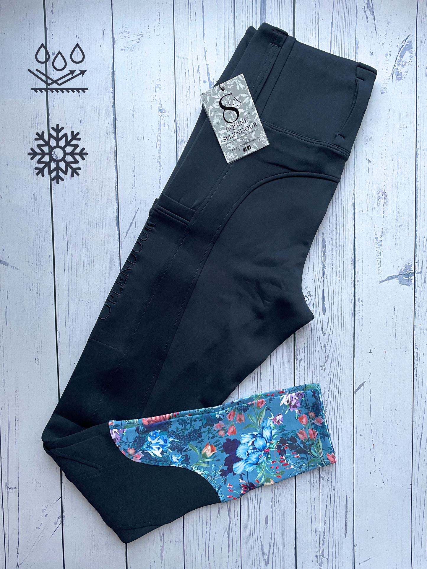 Botanic Navy All Season Riding Leggings/Tights (Non Silicone) - Water Resistant