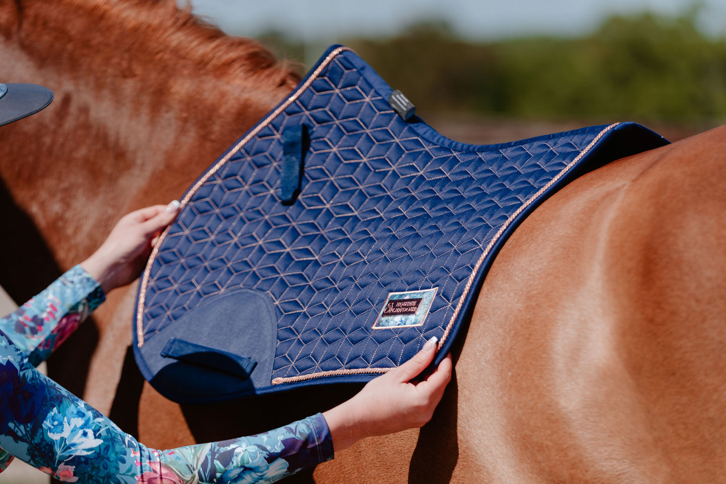 Navy and Rose Gold Geo Saddle Pad Dressage