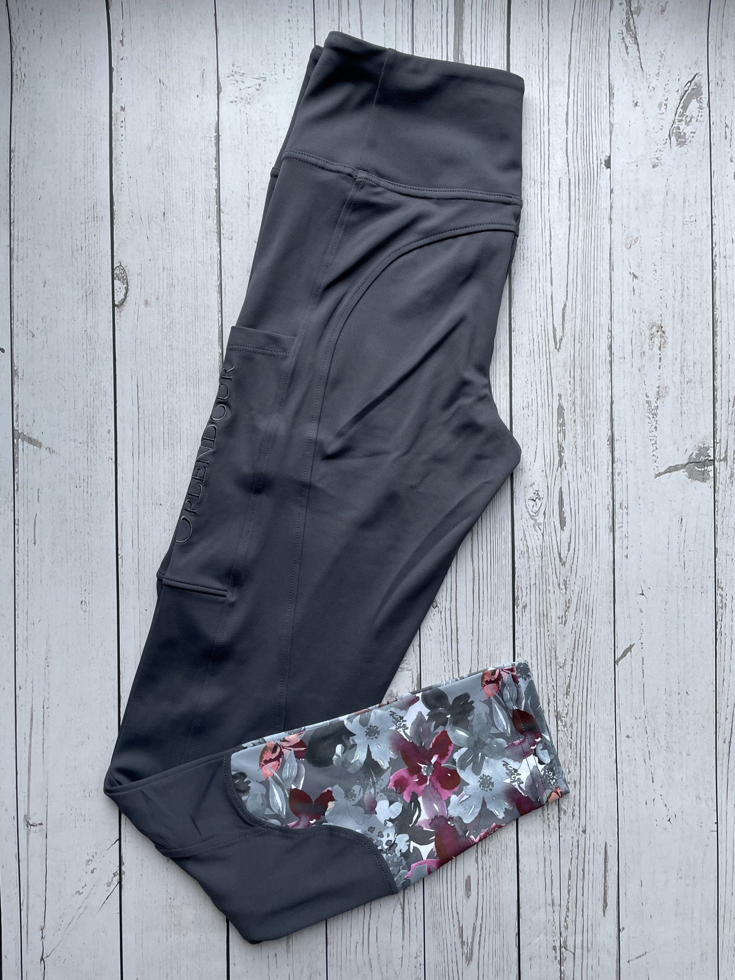 Slate Grey Floral Standard Riding Leggings/Tights (Non Silicone)