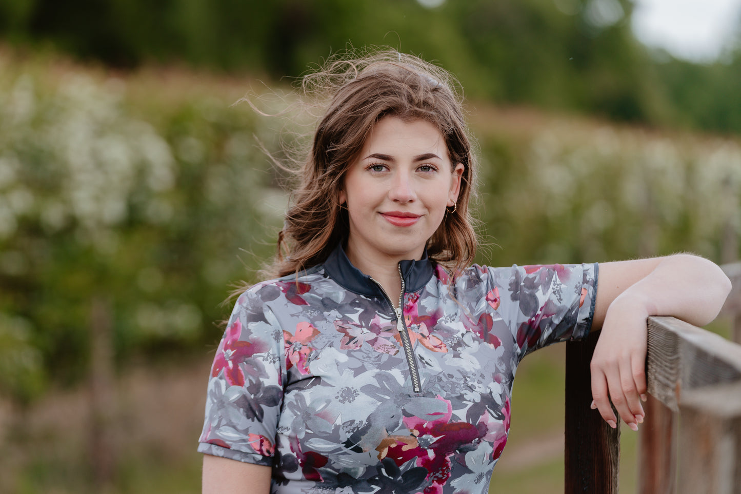 Slate Grey Floral Short Sleeve Base Layer