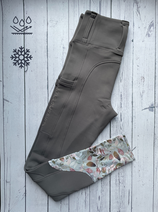 Misty Grey Winter Full Seat Riding Leggings (Non Silicone) - Water Resistant