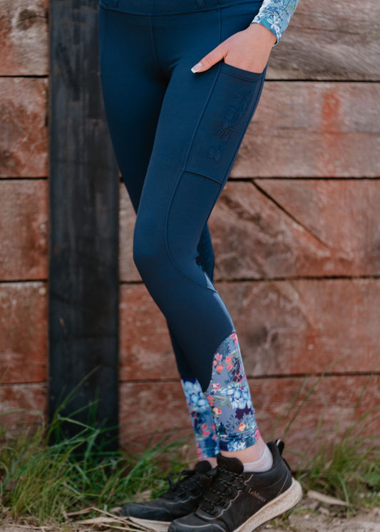 Botanic Navy Full Seat Riding Leggings/Tights