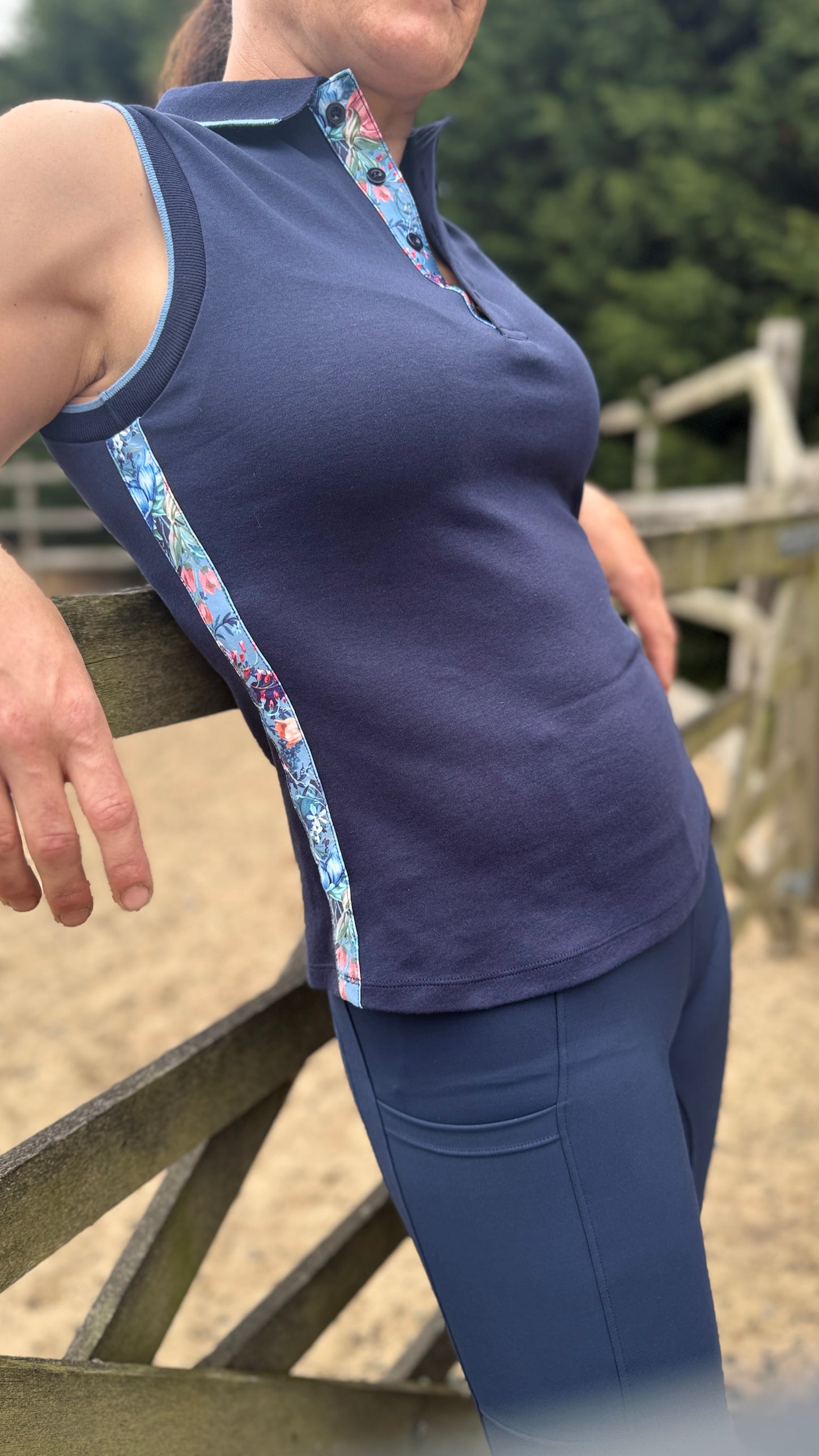 Botanic Navy Sleeveless Polo Shirt