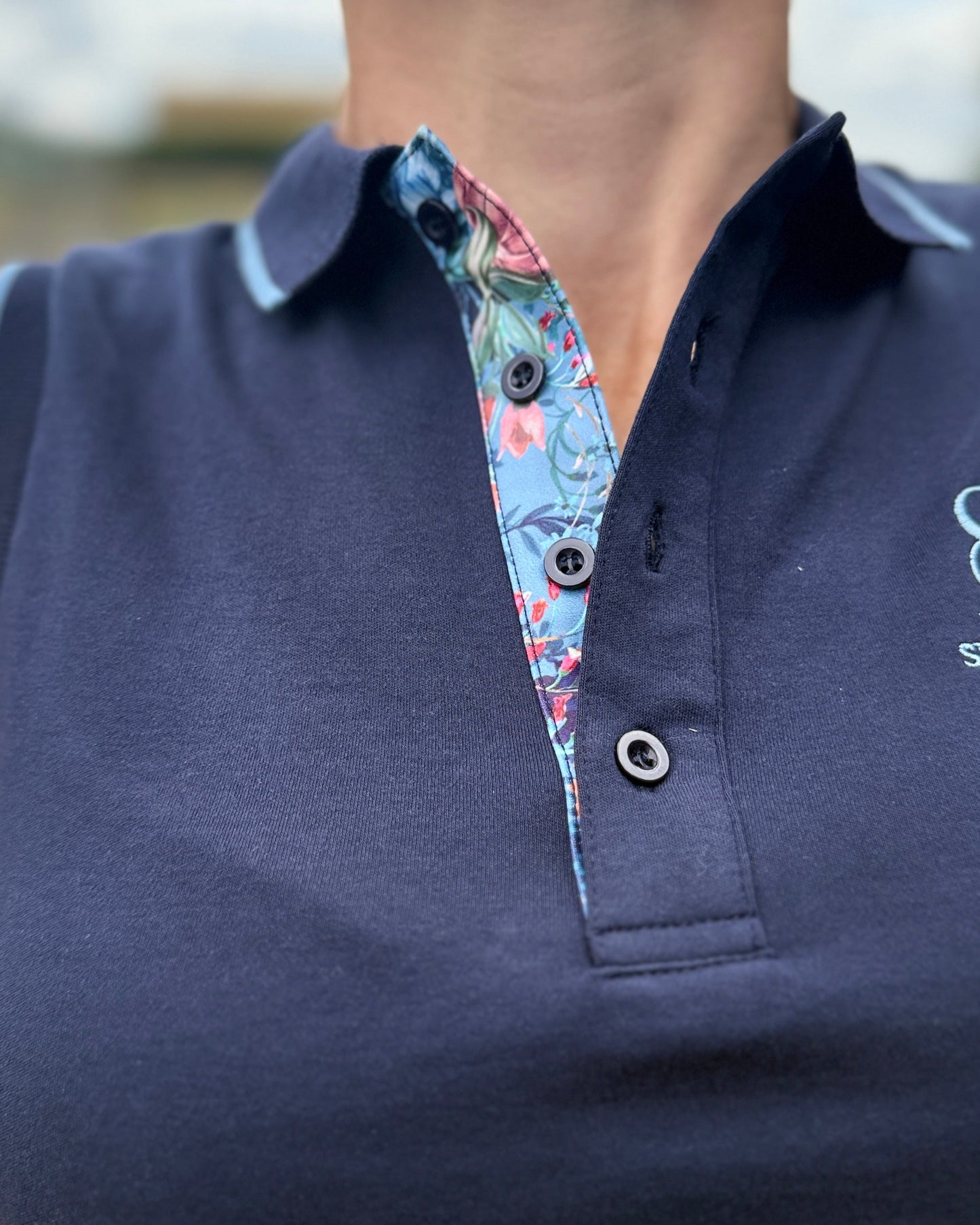 Botanic Navy Sleeveless Polo Shirt