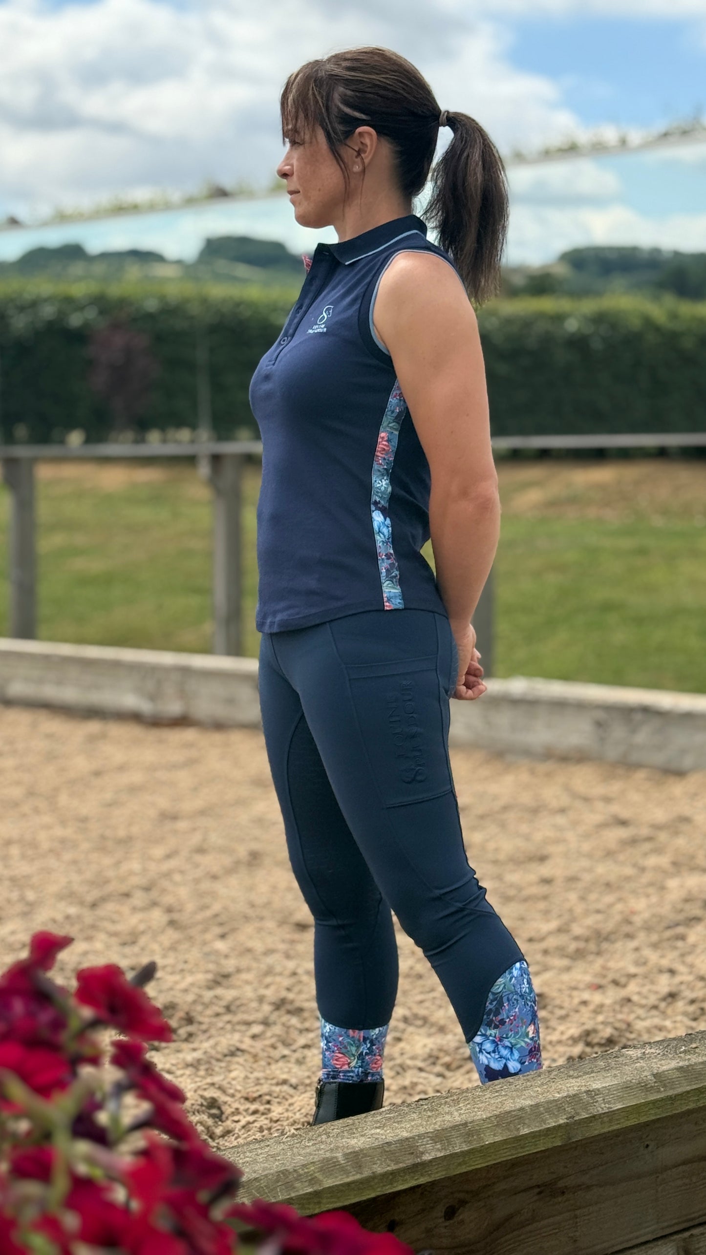 Botanic Navy Sleeveless Polo Shirt