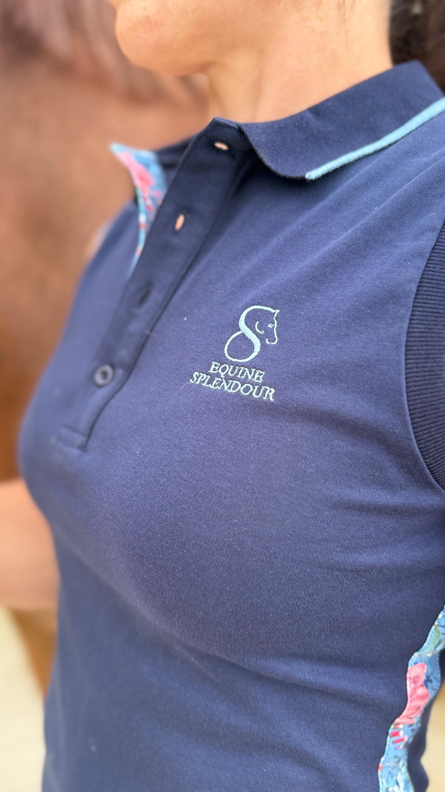 Botanic Navy Sleeveless Polo Shirt