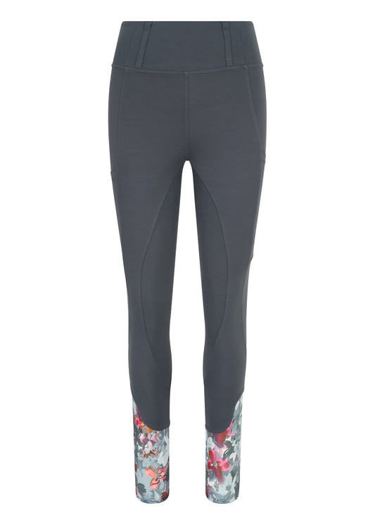 Slate Grey Floral Standard Riding Leggings/Tights (Non Silicone)