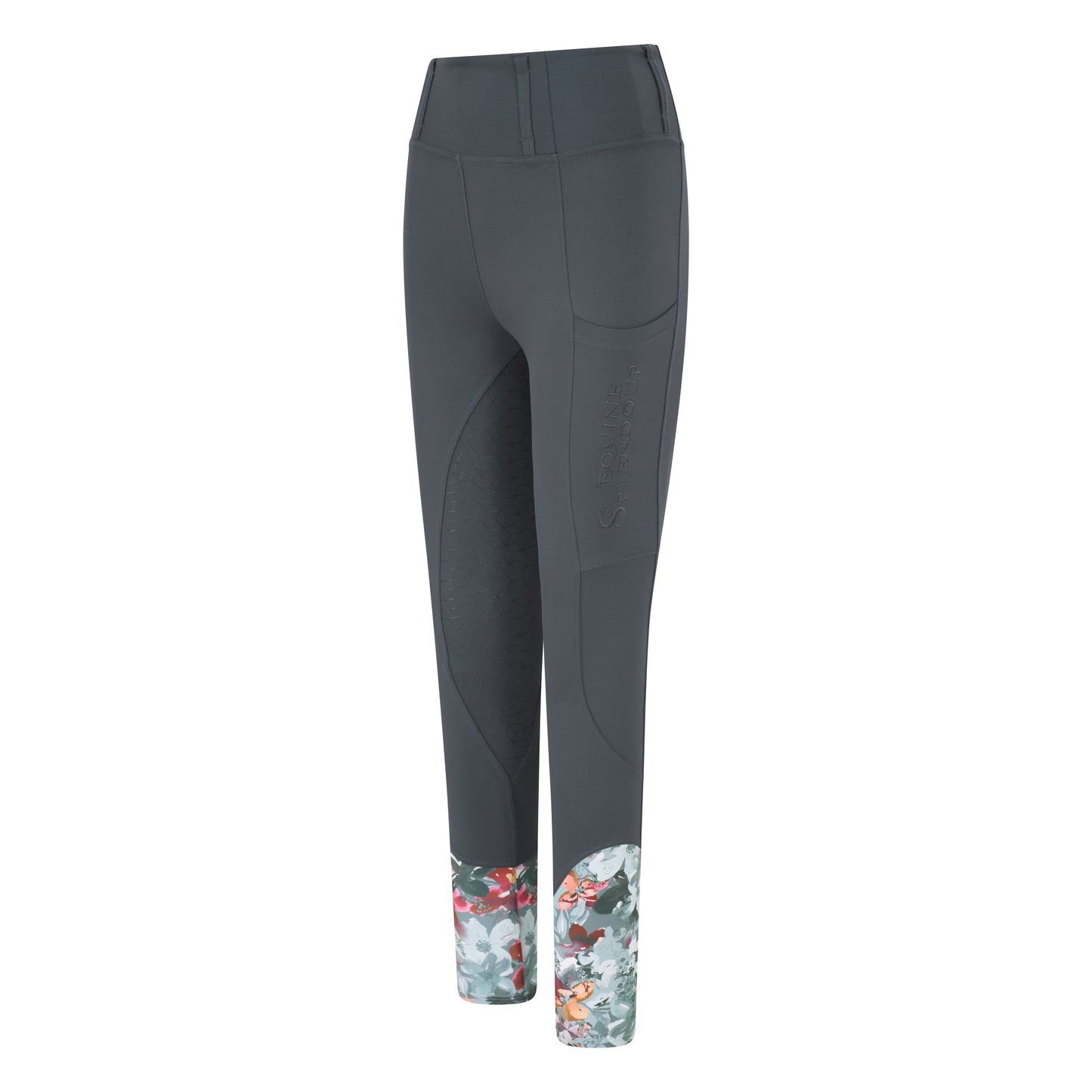 Slate Grey Floral Full Seat Standard Riding Leggings/Tights