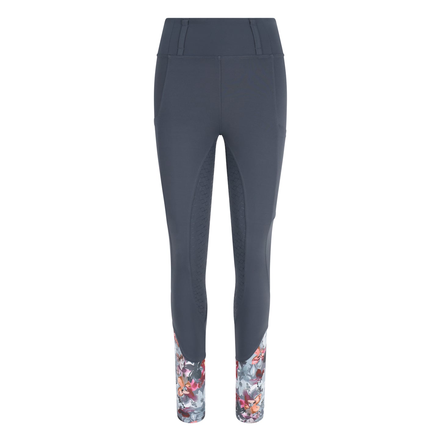 Slate Grey Floral Full Seat Standard Riding Leggings/Tights