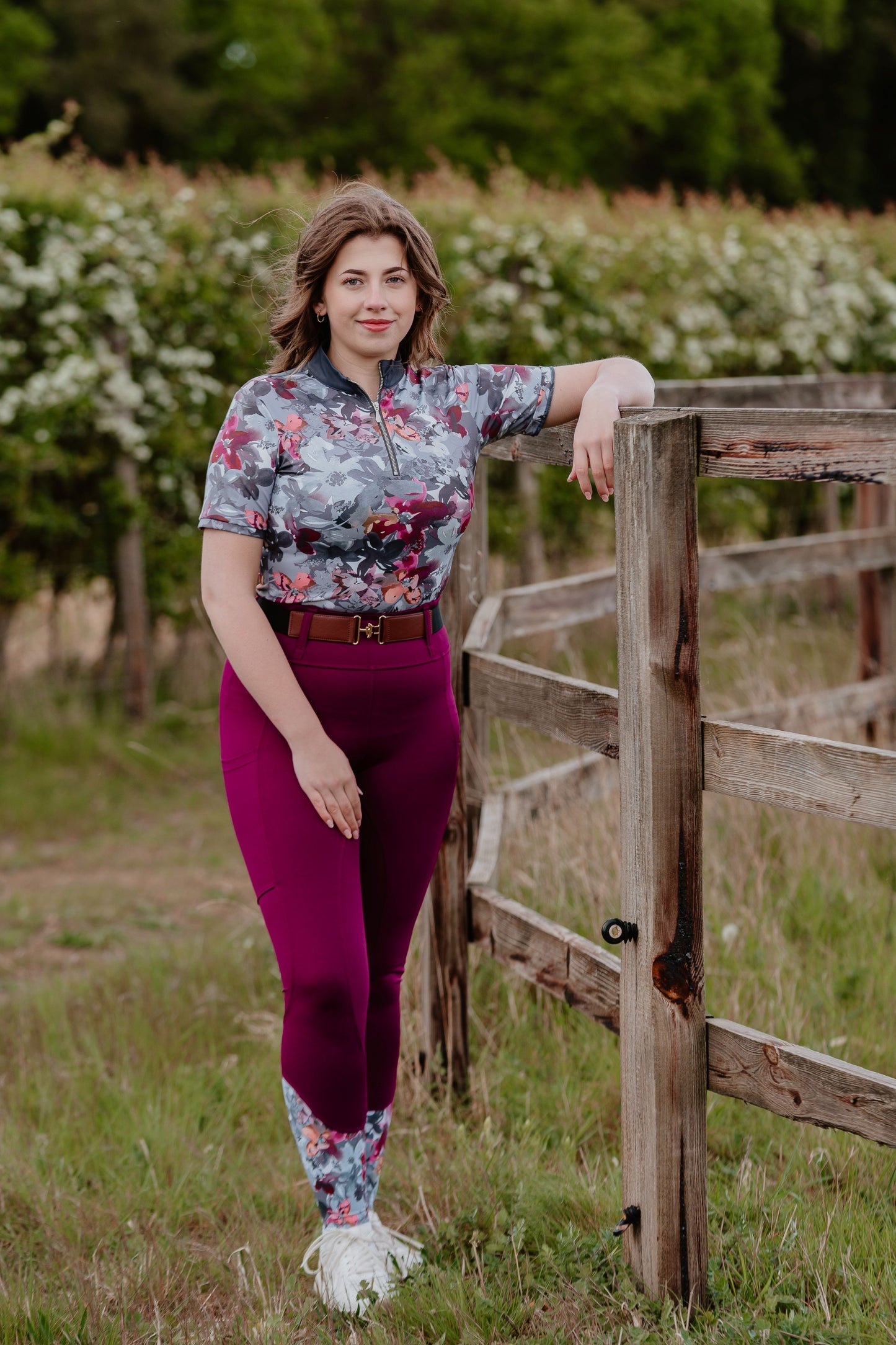 Slate Grey Floral Short Sleeve Base Layer