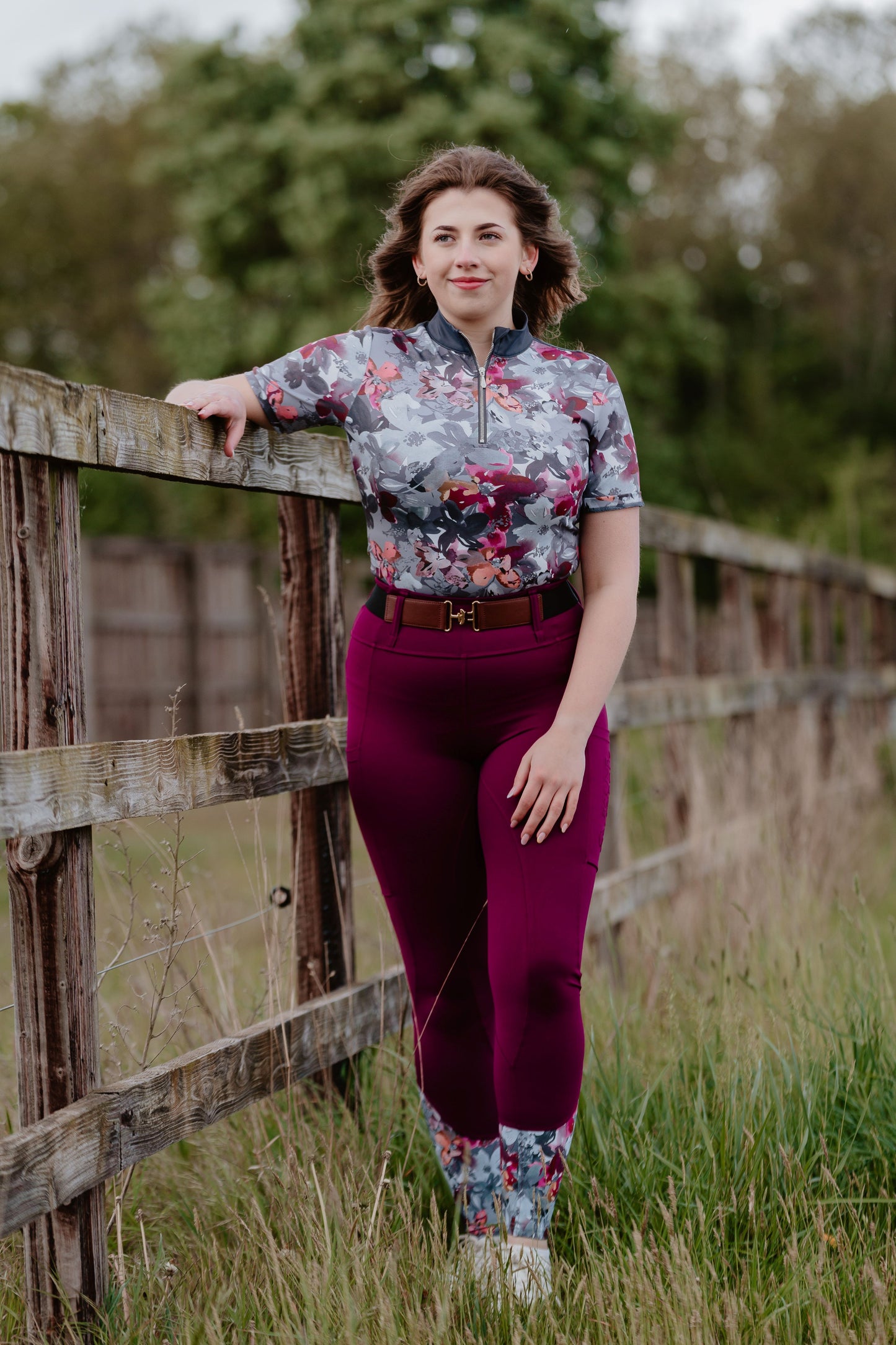Slate Grey Floral Short Sleeve Base Layer