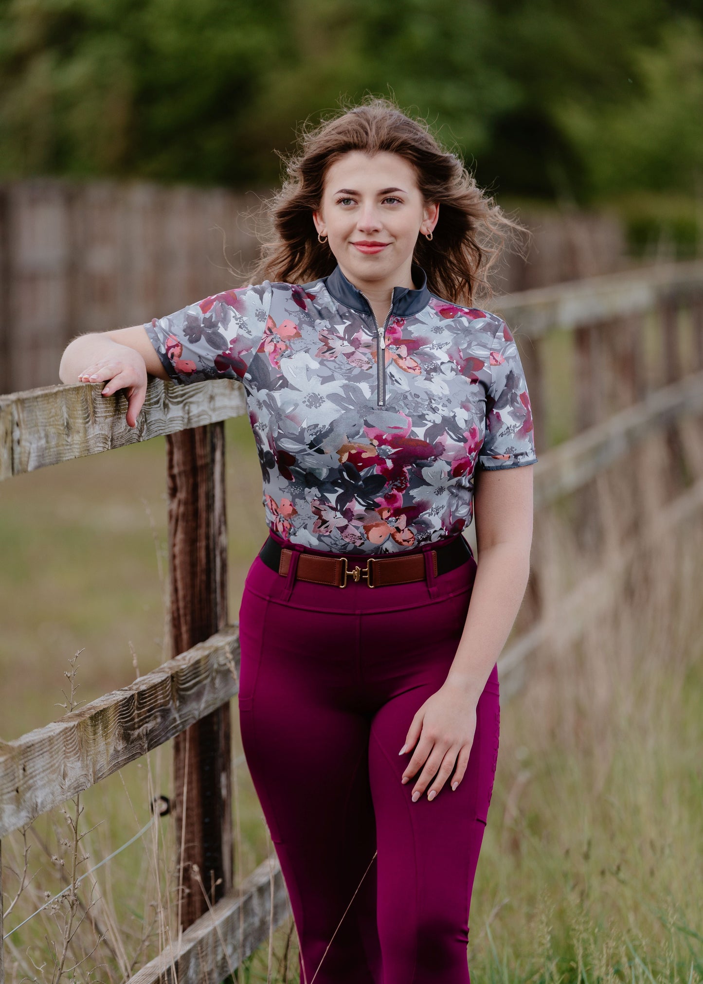 Slate Grey Floral Short Sleeve Base Layer