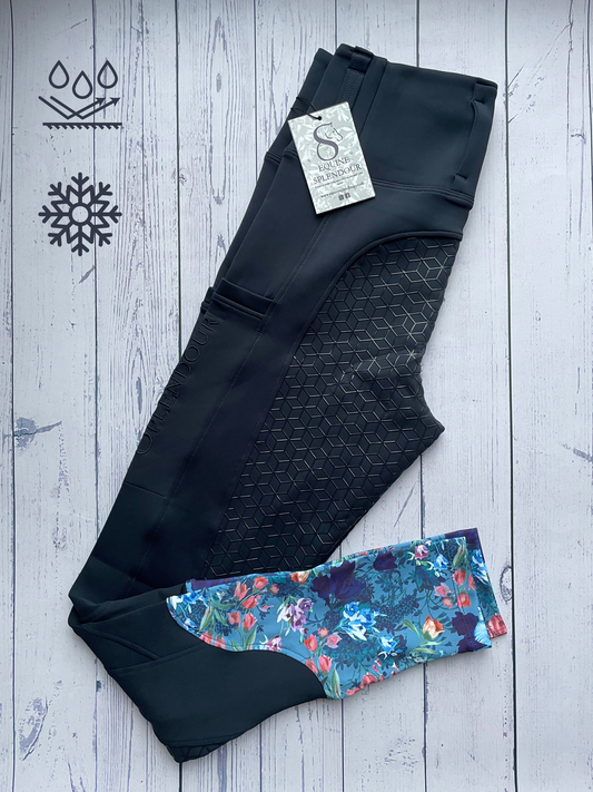 Botanic Navy Winter Full Seat Riding Leggings - Water Resistant