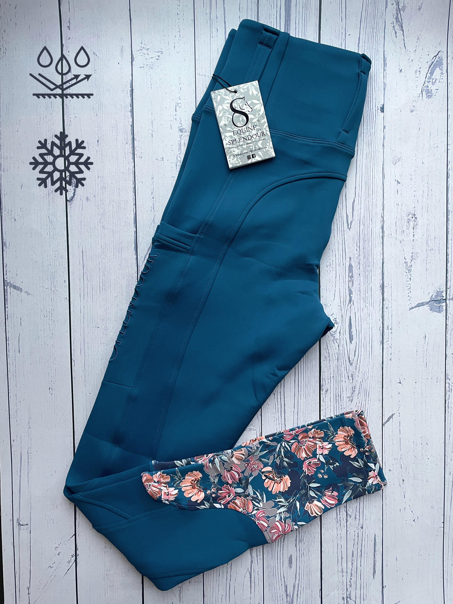 Teal Delight Winter Full Seat Riding Leggings (Non Silicone) - Water Resistant