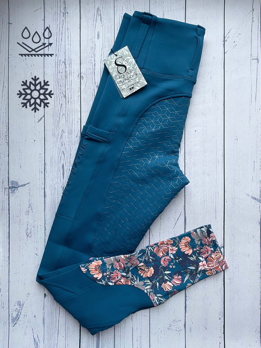 Teal Delight Winter Full Seat Riding Leggings - Water Resistant