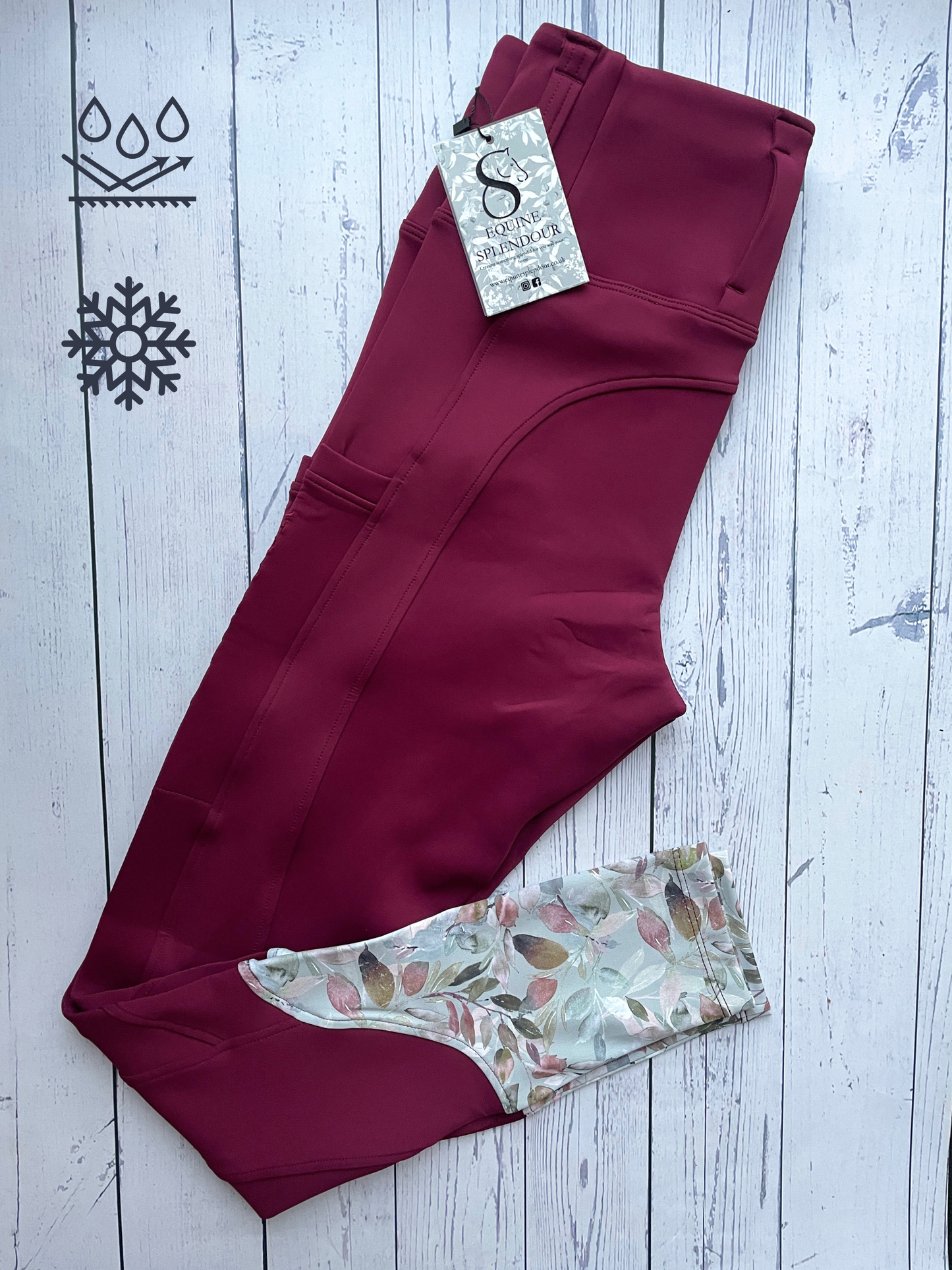 Deep Berry Winter Riding Leggings (Non Silicone) - Water Resistant